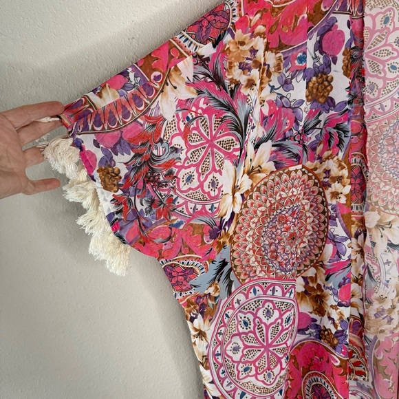 Umgee Kimono Medallion Floral Tassle Coverup Cardigan Colorful Women’s Size 1XL - Picture 2 of 13